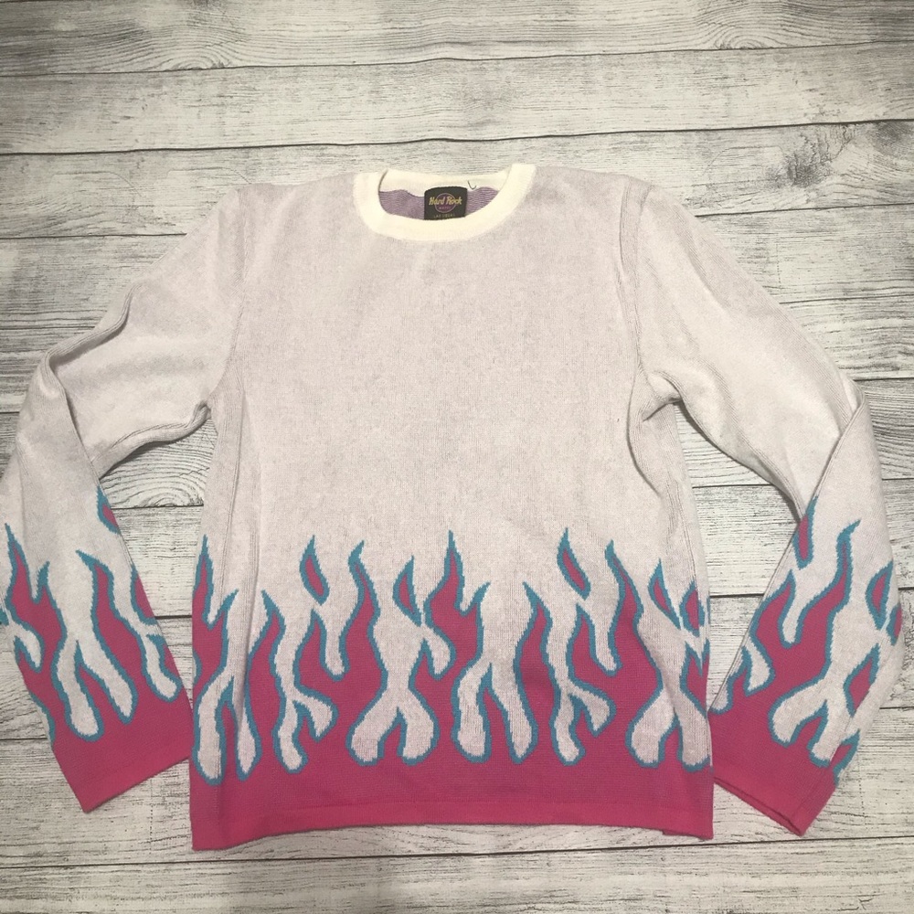 Hard Rock Cafe Pink and Blue Flame Sweater